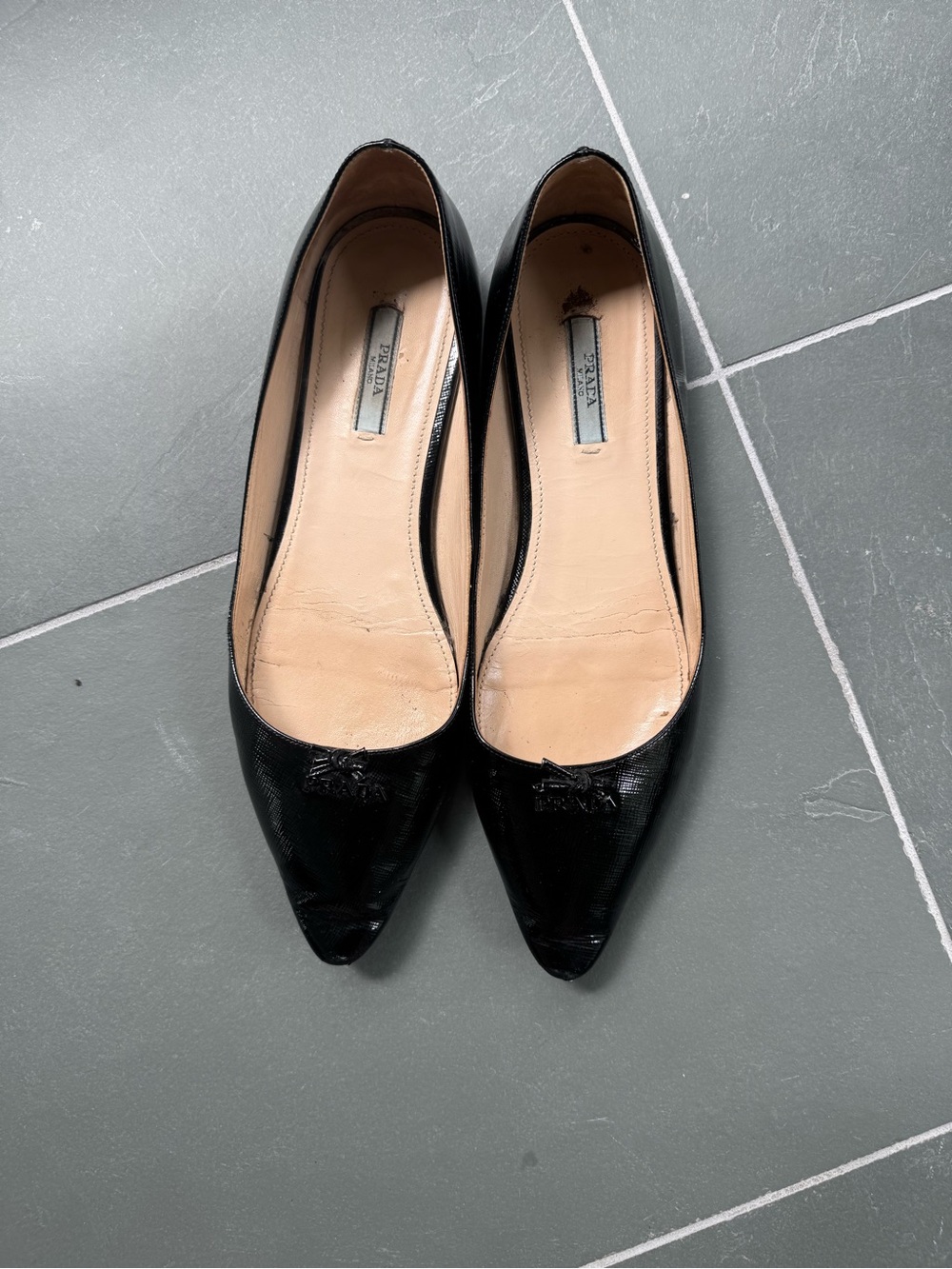 Prada Black Pointed Toe Bow Ballerina Flats 39.5 / 9.5